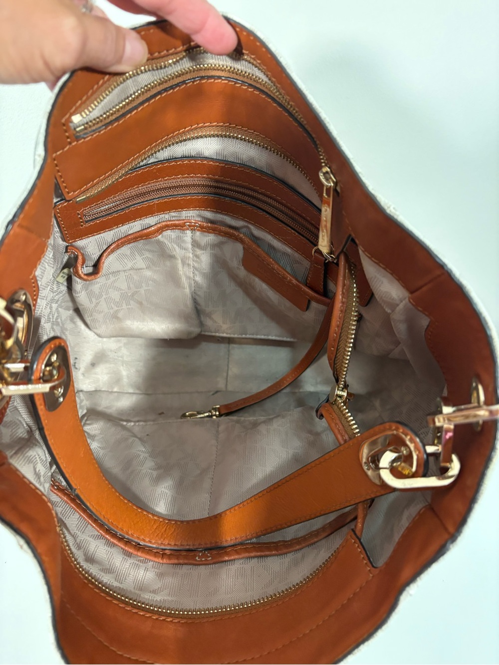 Michael Kors White Logo Canvas Hobo with Brown Leather Strap - Picture 6 of 13